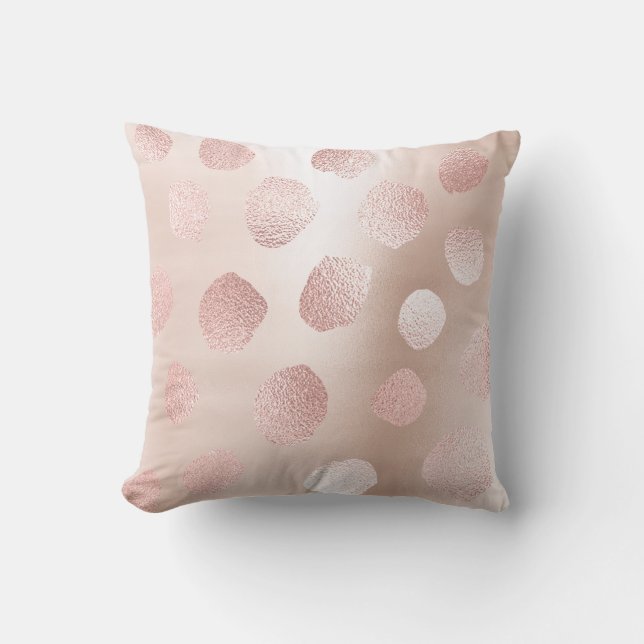 Pink Rose Gold Painted Metallic Polka Dots Fancy Cushion (Front)