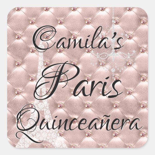 Pink Rose Gold Paris Quinceañera Celebration Square Sticker (Front)