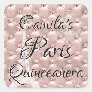 Pink Rose Gold Paris Quinceañera Celebration Square Sticker