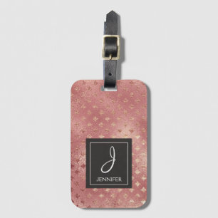 Pink Rose Gold Pattern Elegant Monogram Lugage Tag