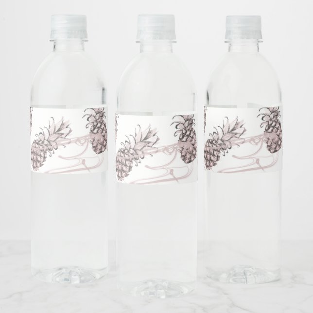 Pink Rose Gold Pineapples Sparkle Birthday Party Water Bottle Label (Bottles)