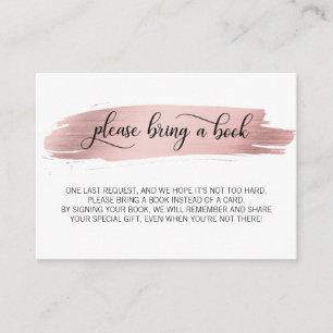 Pink Rose Gold Please Bring a Book Baby Shower Enclosure Card