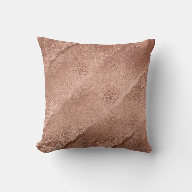 Pink Rose Gold Powder Floral Lace Glam Pillow (Front)