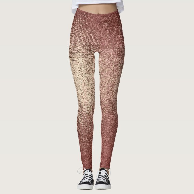 Pink Rose Gold Powder Glitter Sparkly Glam Black Leggings (Front)