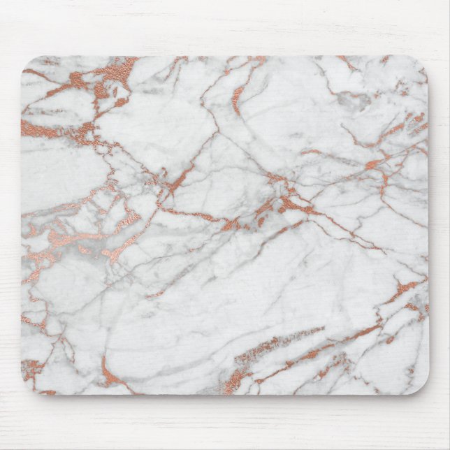 Pink Rose Gold Powder Gold White Gray Marble Mouse Mat (Front)
