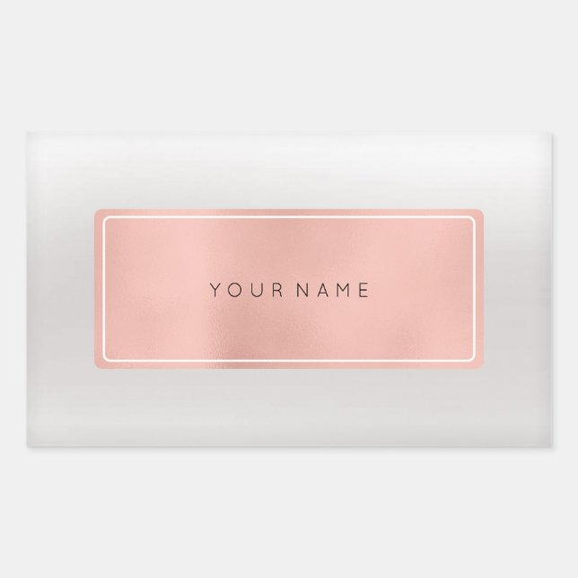 Pink Rose Gold Powder Metallic Rectangular Silver Sticker (Front)