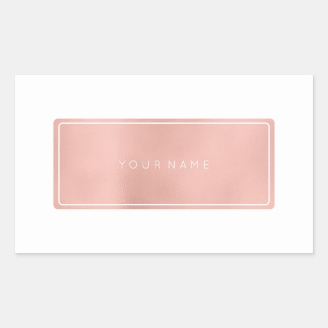 Pink Rose Gold Powder Metallic Rectangular White Sticker (Front)