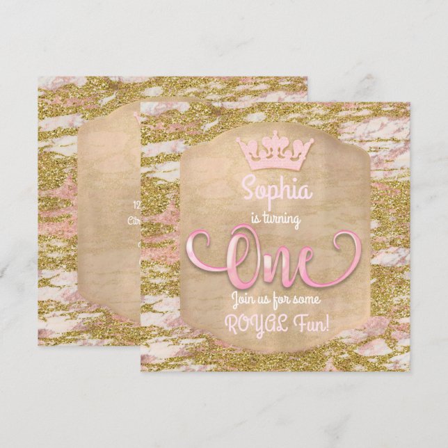 Pink Rose Gold Princess 1st One Party Invitation (Front/Back)