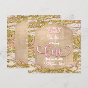 Pink Rose Gold Princess 1st One Party Invitation