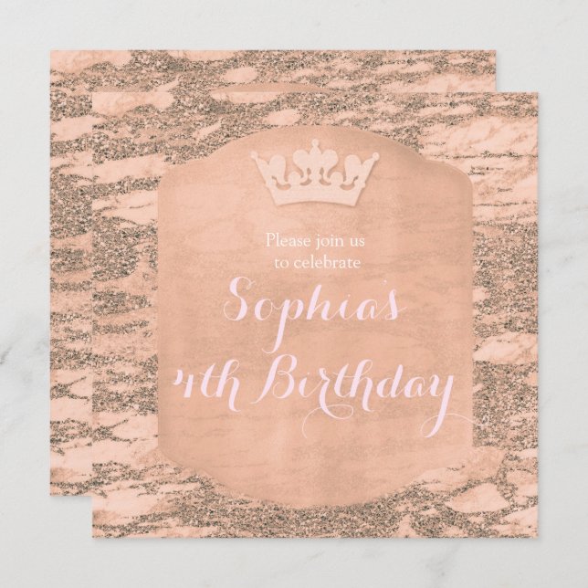 Pink Rose Gold Princess Crown Party Invitation (Front/Back)