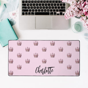 Pink rose gold queen crown name girl desk mat