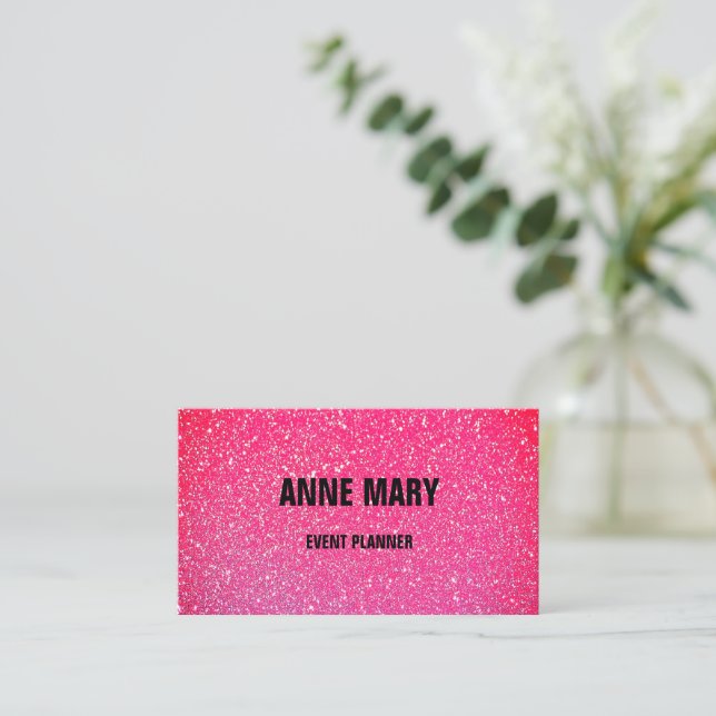 Pink Rose Gold Red Glitter Wedding Event Planner Business Card (Standing Front)
