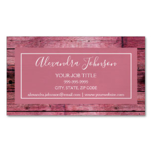 Pink Rose Gold Rustic Girly Wood Magnetic Business Card