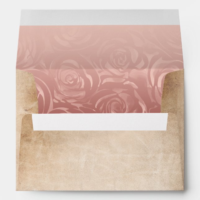 Pink Rose Gold Rustic Parchment Return Address Envelope (Back (Bottom))