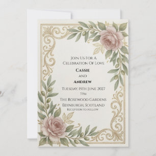 Pink Rose Gold Scroll Wedding Invitation