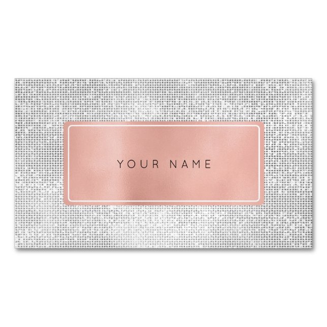 Pink Rose Gold Silver Metallic Rectangular Logo Magnetic Business Card (Front)