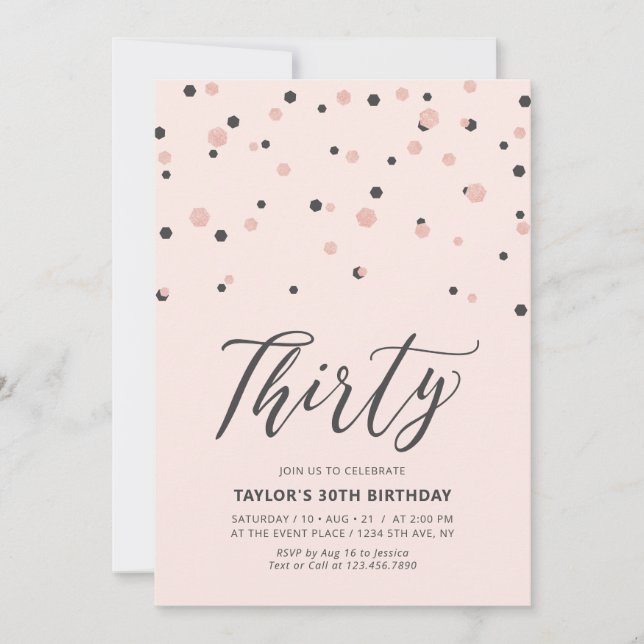  Pink Rose Gold Simple Thirty 30th Birthday Party Invitation (Front)