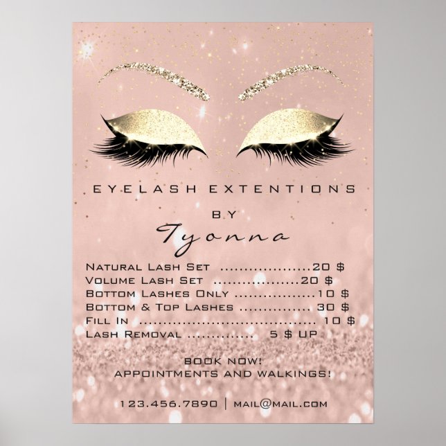 Pink Rose Gold Skinny Eyes Lashes Prices Poster (Front)