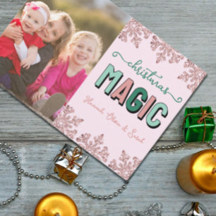 Pink Rose Gold Snowflake Christmas Magic Holiday Card