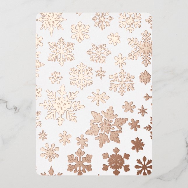  Pink Rose Gold Snowflake Photo Foil Holiday Card (Front)
