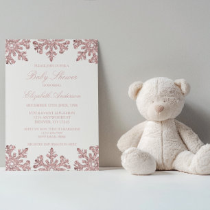Pink Rose Gold Snowflake Winter Baby Shower Invitation