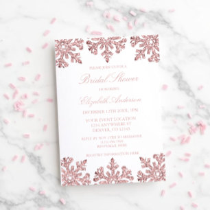 Pink Rose Gold Snowflake Winter Bridal Shower Invitation