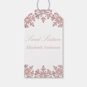 Pink Rose Gold Snowflake Winter Sweet 16 Gift Tags