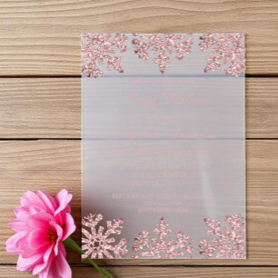 Pink Rose Gold Snowflake Winter Sweet 16 Vellum Invitations