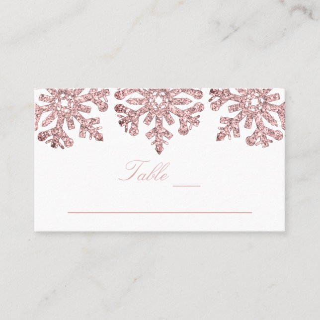 Pink Rose Gold Snowflakes Winter Sweet Sixteen Place Card (Front)