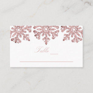 Pink Rose Gold Snowflakes Winter Sweet Sixteen Place Card