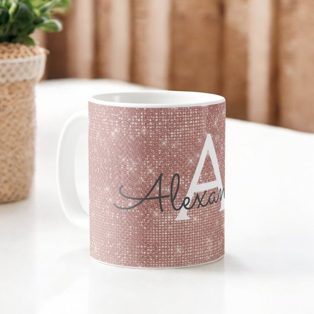 Pink - Rose Gold Sparkle Bling Monogram Name Coffee Mug (Creator Uploaded)