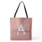 Pink Rose Gold Sparkle Elegant Monogram Book Bag