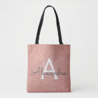 Pink Rose Gold Sparkle Elegant Monogram Book Bag