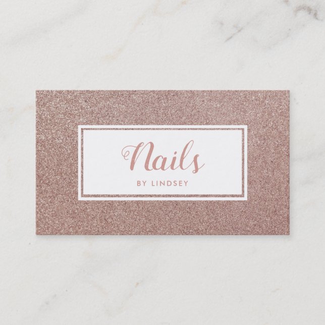 Pink Rose Gold Sparkle Glitter Nail Artist Business Card (Front)