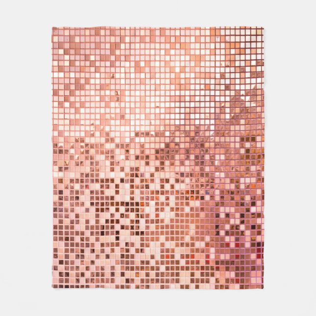 Pink rose gold square mosaic tiles fleece blanket (Front)