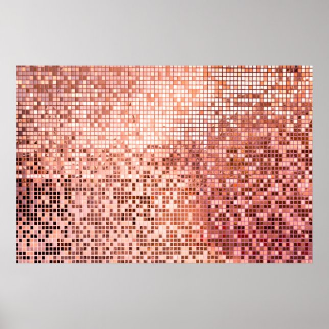 Pink rose gold square mosaic tiles for texture bac poster (Front)