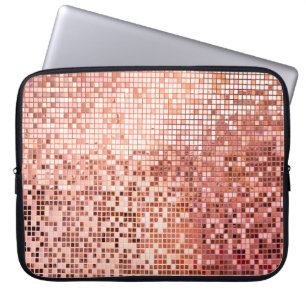 Pink rose gold square mosaic tiles laptop sleeve
