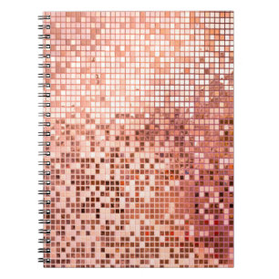 Pink rose gold square mosaic tiles notebook