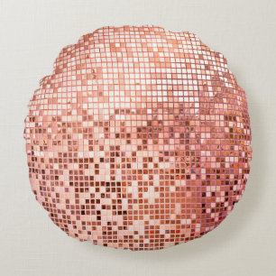 Pink rose gold square mosaic tiles round cushion