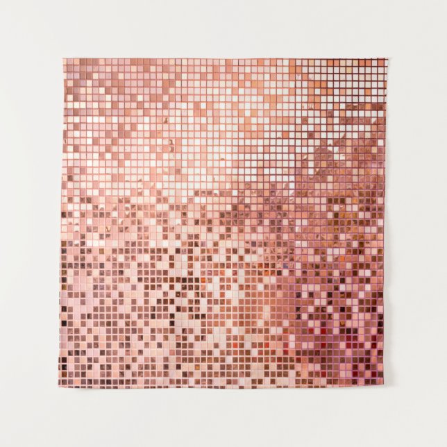 Pink rose gold square mosaic tiles tapestry (Front)