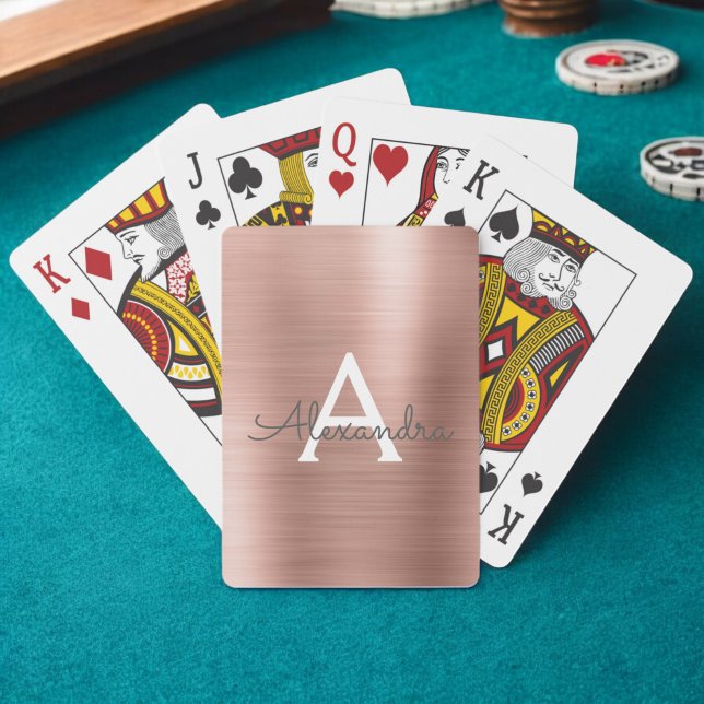 Pink Rose Gold Stainless Steel Monogram Playing Cards (Creator Uploaded)