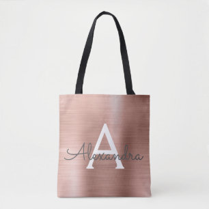 Pink Rose Gold Stainless Steel Monogram Tote Bag
