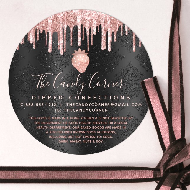 Pink Rose Gold Strawberry Glitter Drip Black Legal Classic Round Sticker (Creator Uploaded)