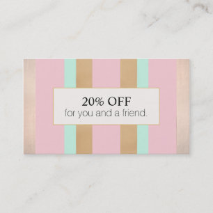Pink Rose Gold Striped Salon Referral Discount Card