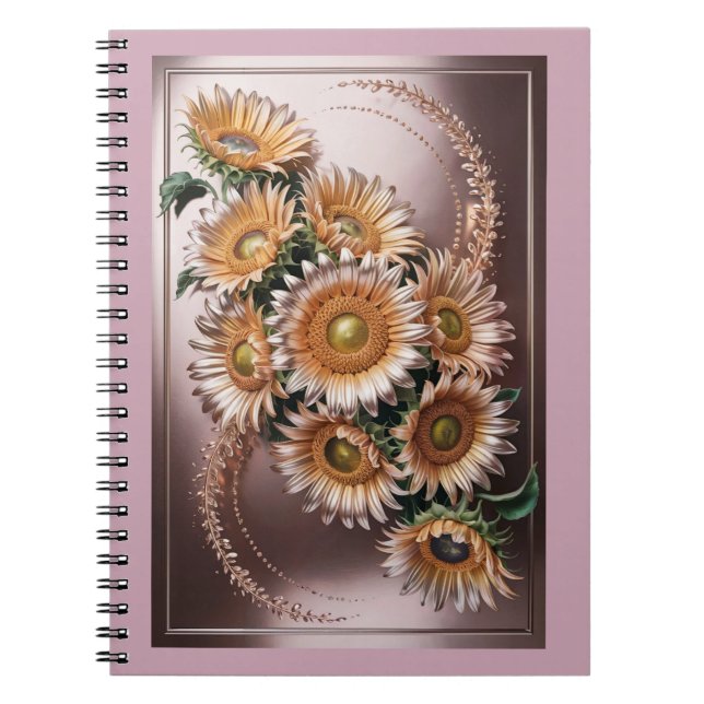  Pink Rose Gold Sunflowers Metallic Pink Notebook (Front)