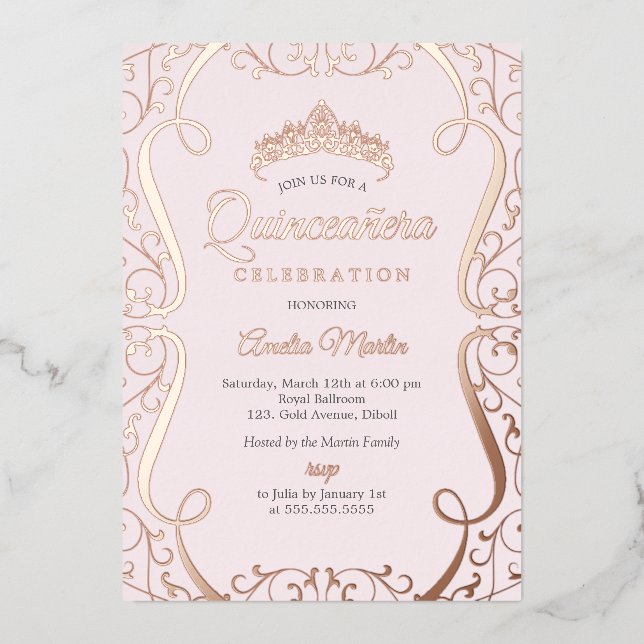 Pink Rose Gold Swirl Elegant Quinceanera  (Front)