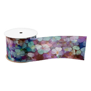 Pink Rose Gold Teal Mosaic Millefiori Flowers Satin Ribbon