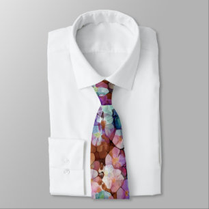 Pink Rose Gold Teal Mosaic Millefiori Flowers Tie