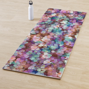 Pink Rose Gold Teal Mosaic Millefiori Flowers Yoga Mat