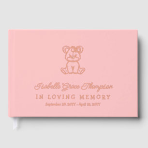 Pink Rose Gold Teddy Bear Girl In Loving Memory Guest Book